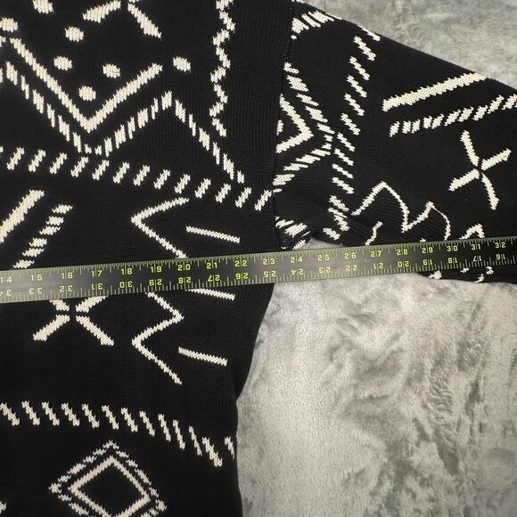 Vintage Smythe & Company Black/White Pattern Knit Sweater Pullover Hoodie Size M - Picture 5 of 7